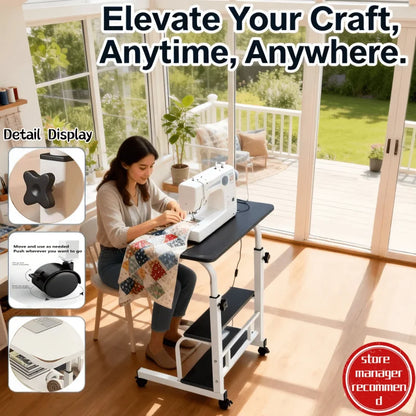 Adjustable Height Mobile Table with Lockable Wheels & Folding