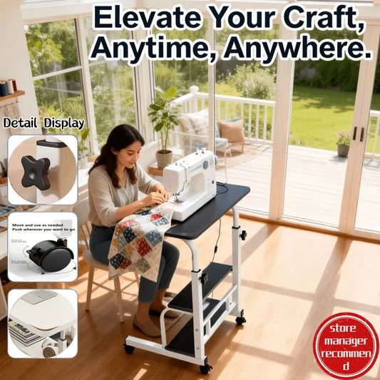 Adjustable Height Mobile Table with Lockable Wheels & Folding