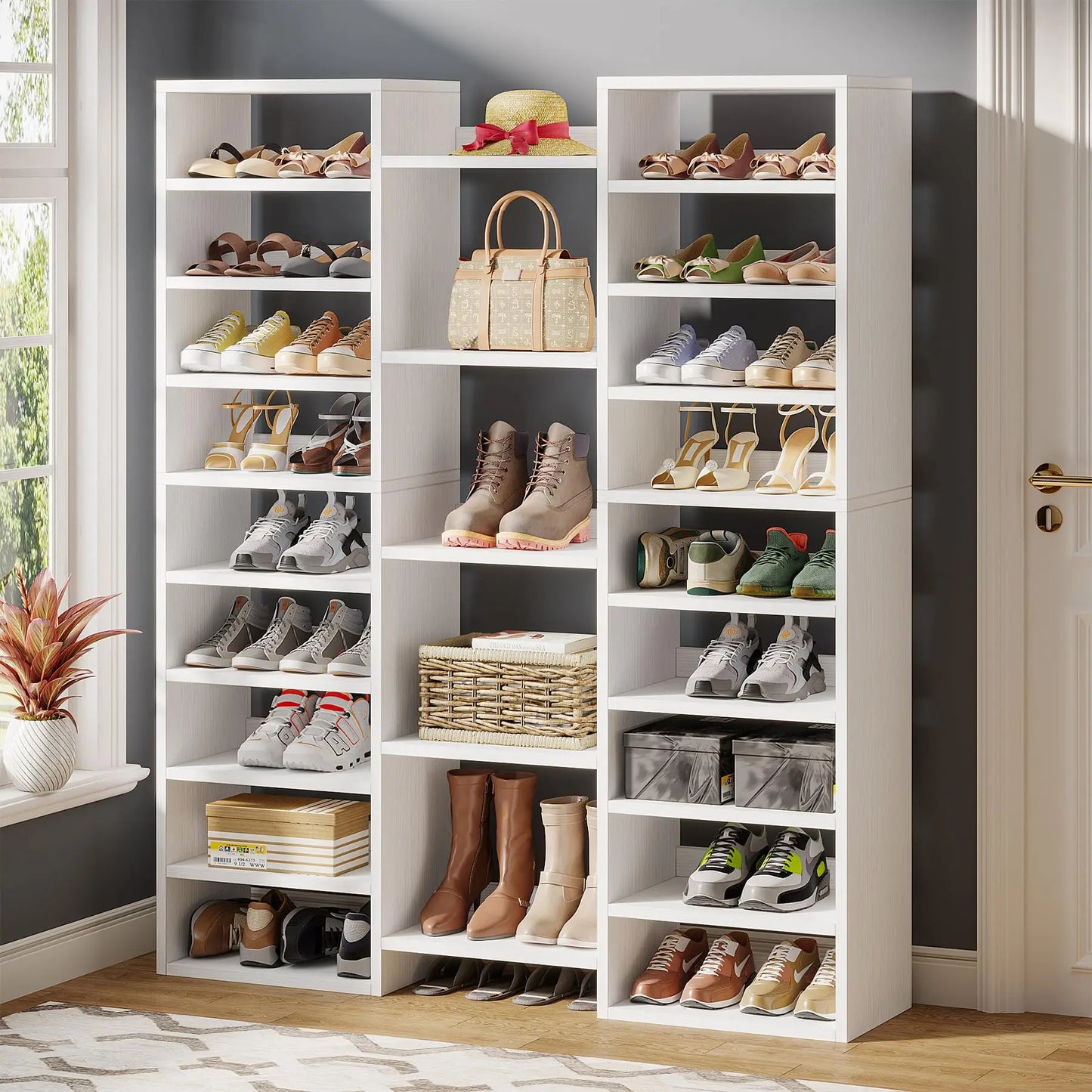 14-Tier Shoe Rack, Freestanding, 22 Open Cubbies