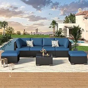 7 Piece Outdoor Patio Furniture Set, PE Rattan Outdoor Wicker Sectional Furniture
