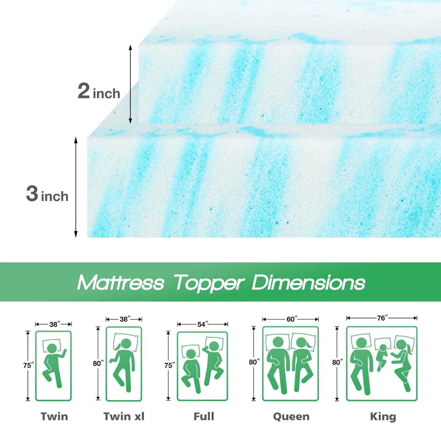 2-4 Inch Memory Foam Soft Mattress Topper -Gel Cooling
