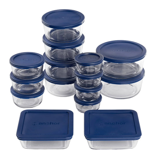 30 Piece Glass food storage containers with lids, dishwasher and microwave safe