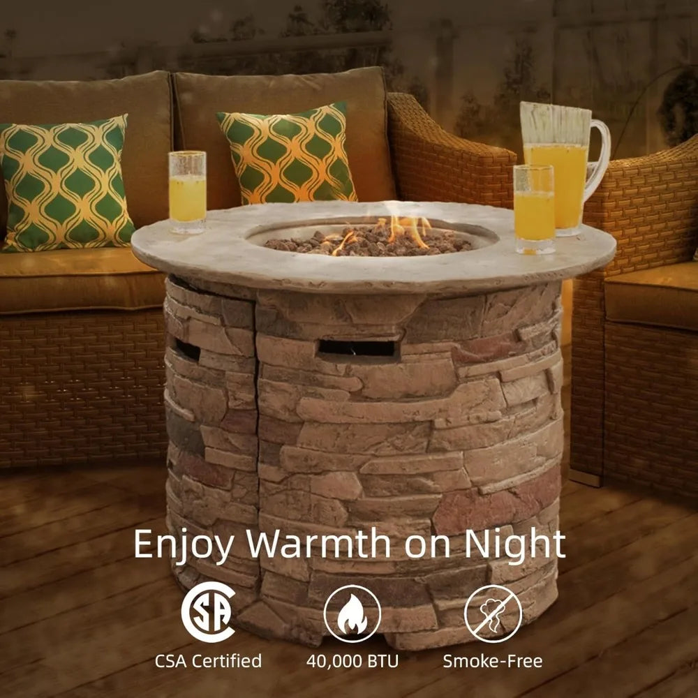 Outdoor Propane Fire Pit Table 40,000 BTU with Lava Rocks & Waterproof Cover, CSA Certified for Patio Garden