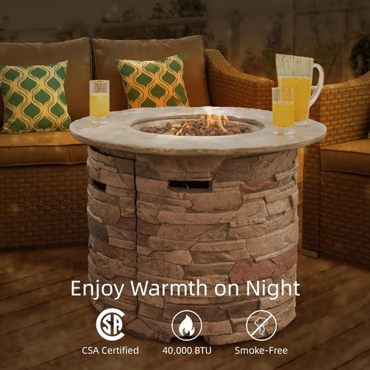 Outdoor Propane Fire Pit Table 40,000 BTU with Lava Rocks & Waterproof Cover, CSA Certified for Patio Garden