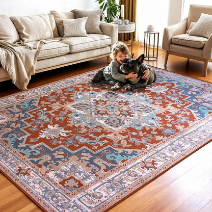 5 x 7 Thin Washable Area Rug - 5’X7’ Boho Rugs, Non-Slip