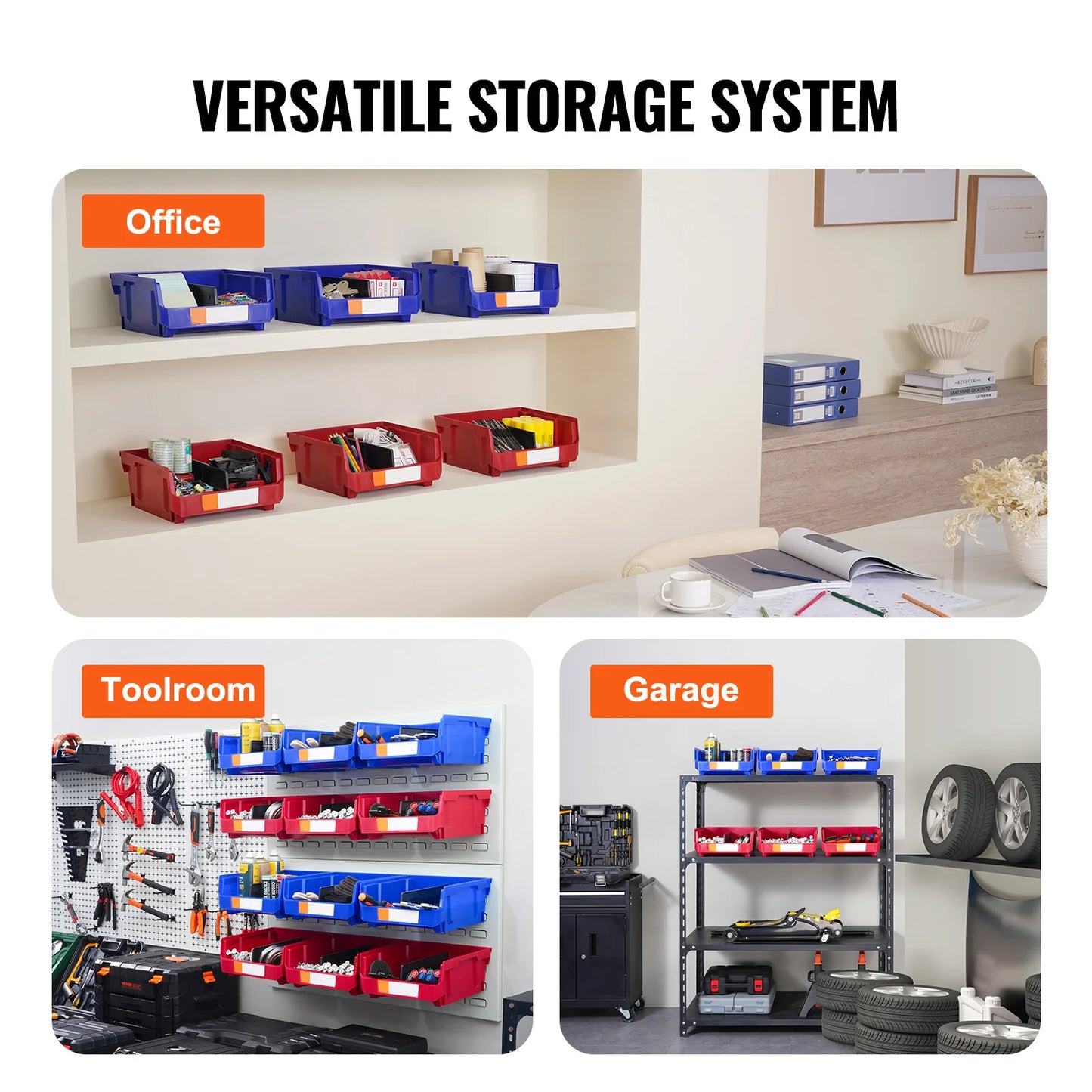 Organizer Bin Stacking Containers for Garage/Office-6pcs Garage Storage Bin