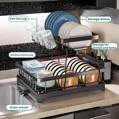 Large 2-tier dish drying rack, removable dish draining rack