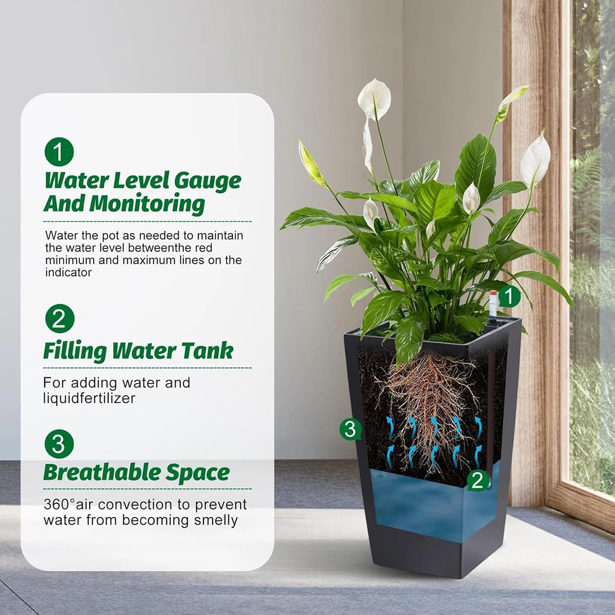 Rectangular Planters Set of 2, Large Plant Pots with Drainage- 16in. or 22.5 in