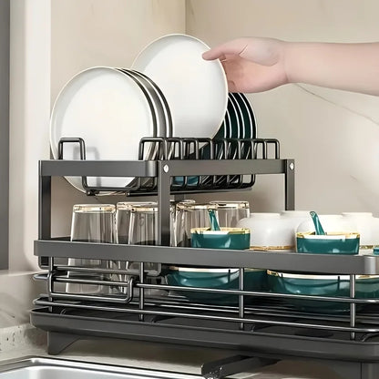 2-Tier Extendable Dish Drainer, with Draining Board.
