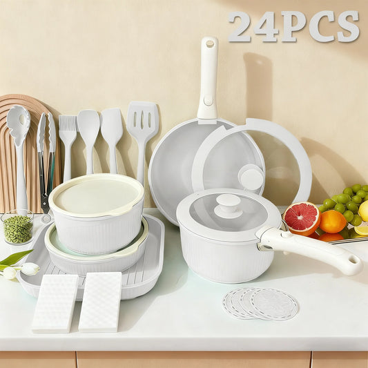 24 Piece Induction Nonstick Pots and Pans Set, Nonstick Cookware RV Cookware Set, Oven Safe
