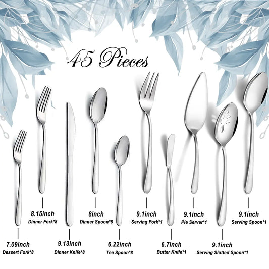 65 Pcs Stainless Steel for 12, with 5 Piece Serving Set