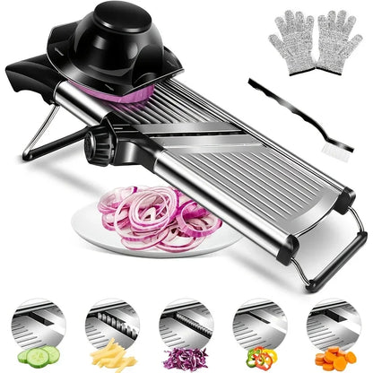 Stainless Steel Mandoline Slicer with 5 Blades & Holder