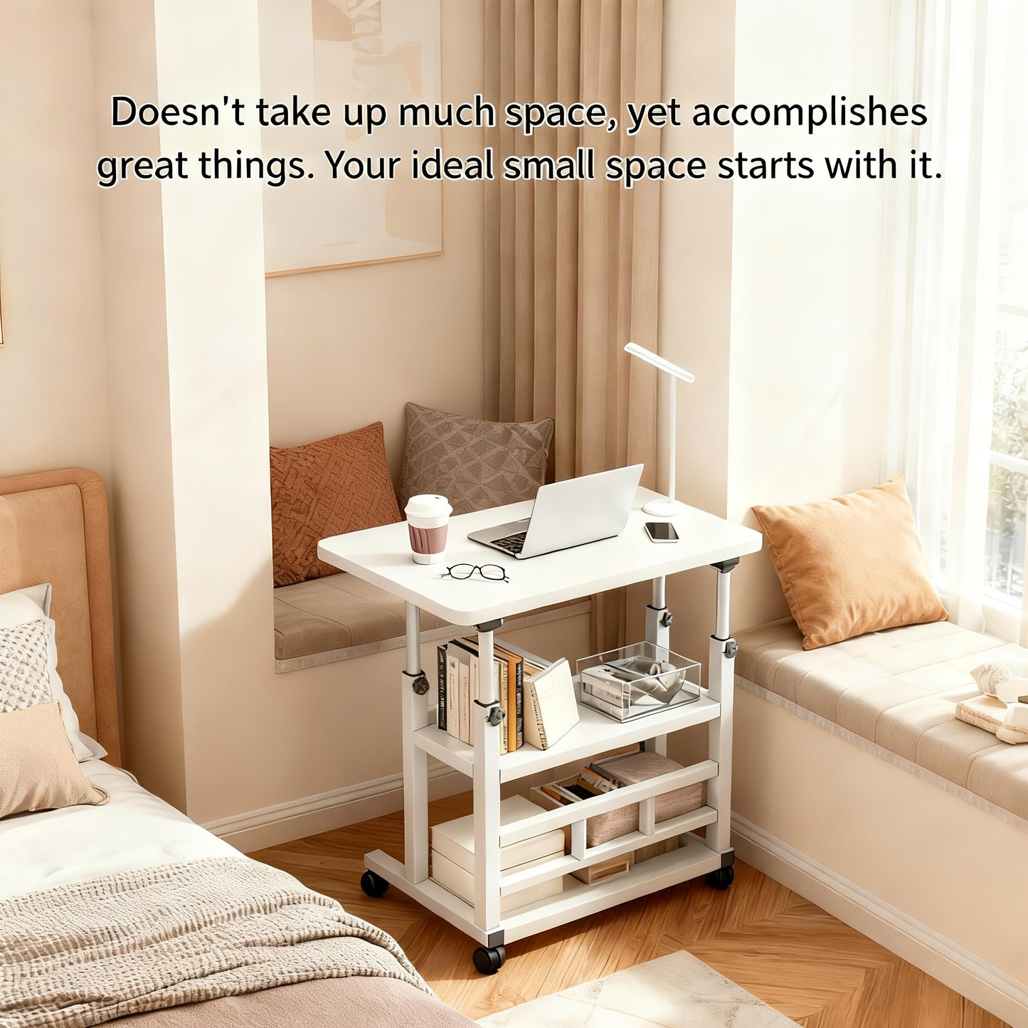 Multifunctional Standing Desk, Height Adjustable 23.62"-35.43", Universal Wheels