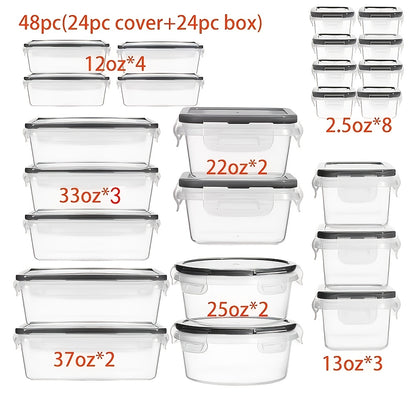 24/48/50pcs Premium Food Storage Container Set - High Quality, BPA-Free, Leak-Proof Design, Easy-Lock Lids, Stackable, Microwave Safe -