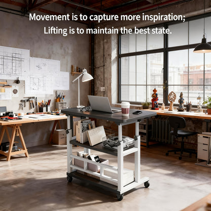Multifunctional Standing Desk, Height Adjustable 23.62"-35.43", Universal Wheels