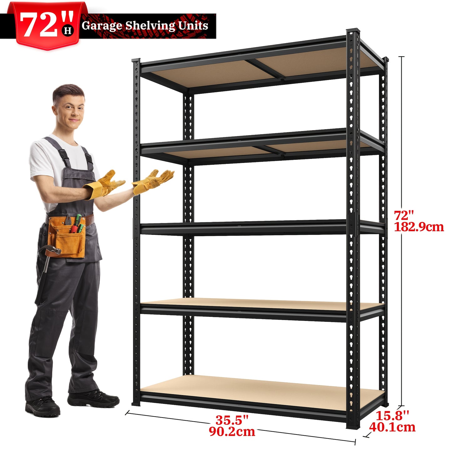 48" W X 24" D X 60" H, 48''W Garage Shelving Heavy Duty Shelving Storage Shelves 2400LB 4 Tier Adjustable, Industrial Strength