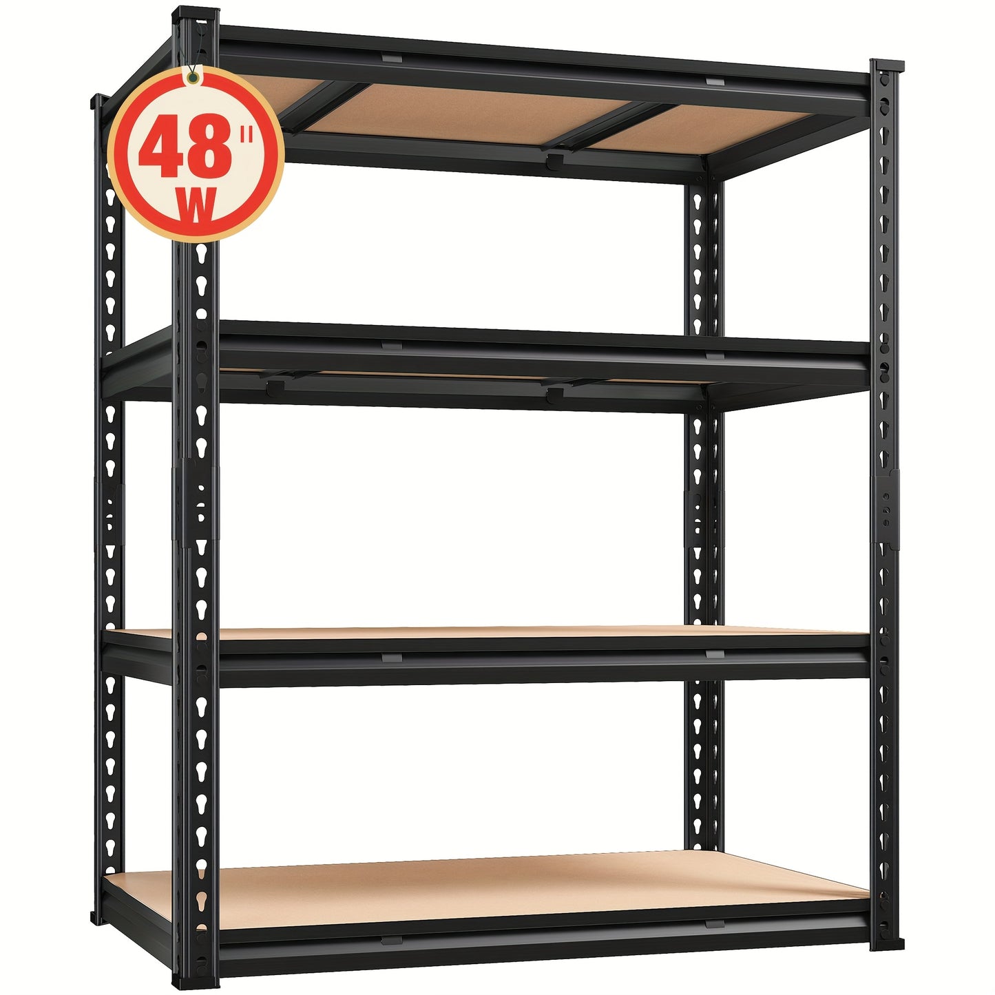 48" W X 24" D X 60" H, 48''W Garage Shelving Heavy Duty Shelving Storage Shelves 2400LB 4 Tier Adjustable, Industrial Strength