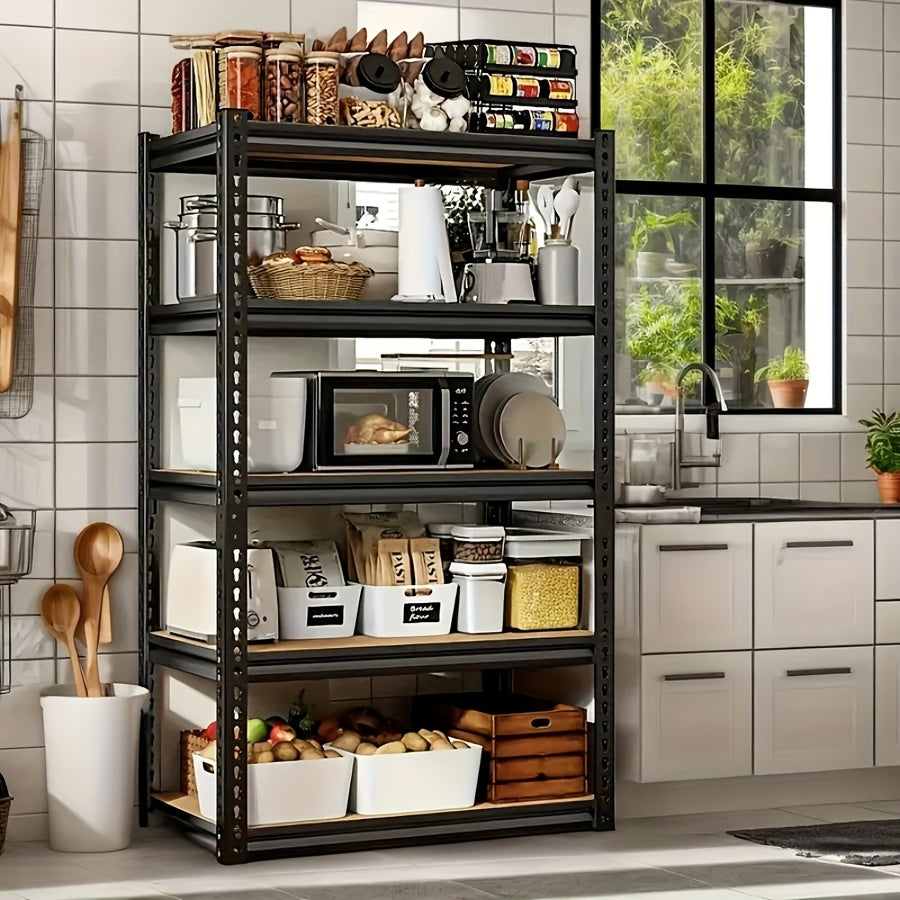 72 Inch/60 Inch Garage Storage Rack with 5 Layers, Adjustable Metal Storage Rack, Black