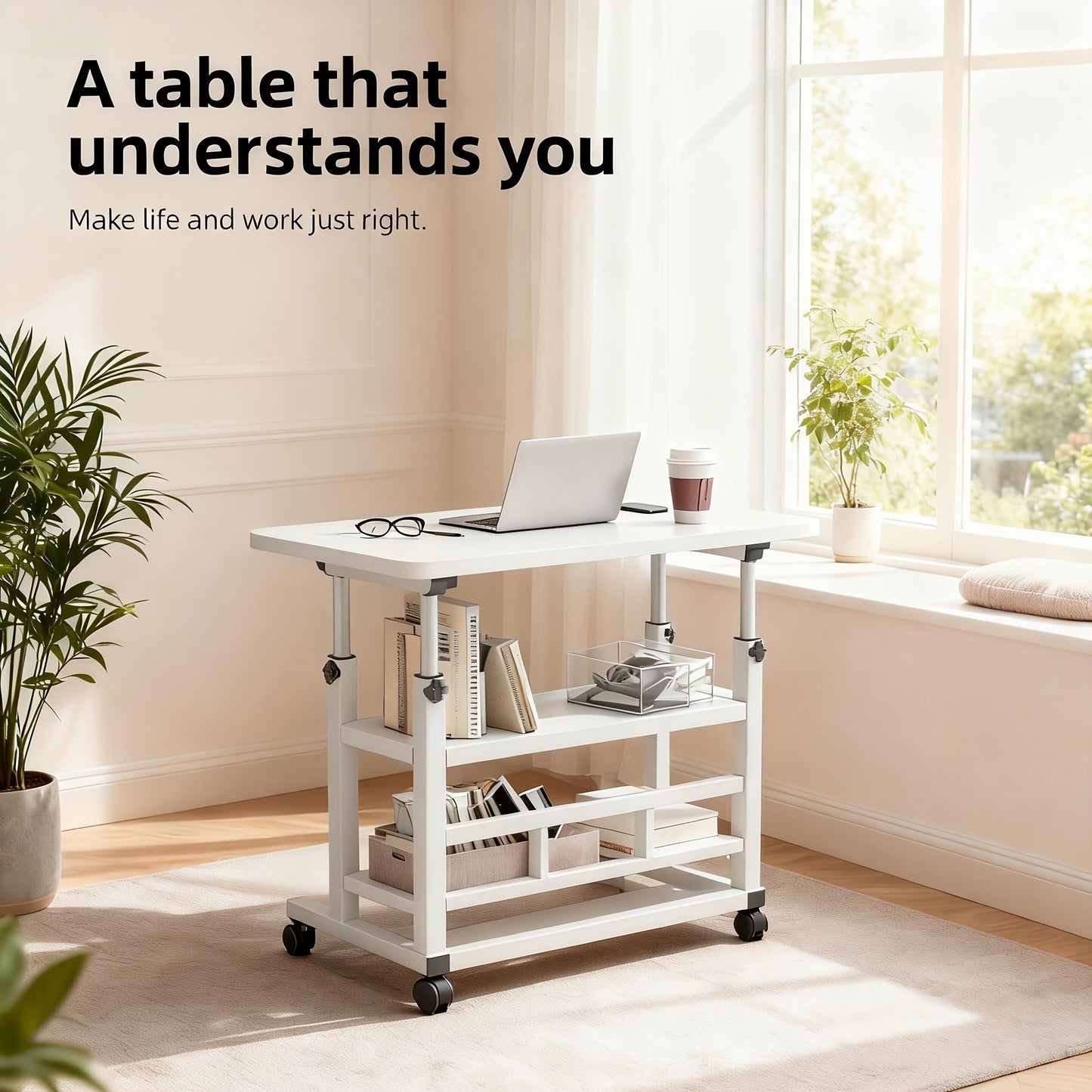 Multifunctional Standing Desk, Height Adjustable 23.62"-35.43", Universal Wheels