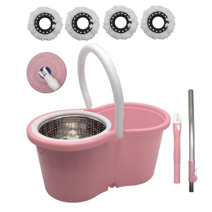 Spin Mop and Bucket with Wringer Set and 4 Microfiber Mop Refills, Stainless Steel, Extended Handle