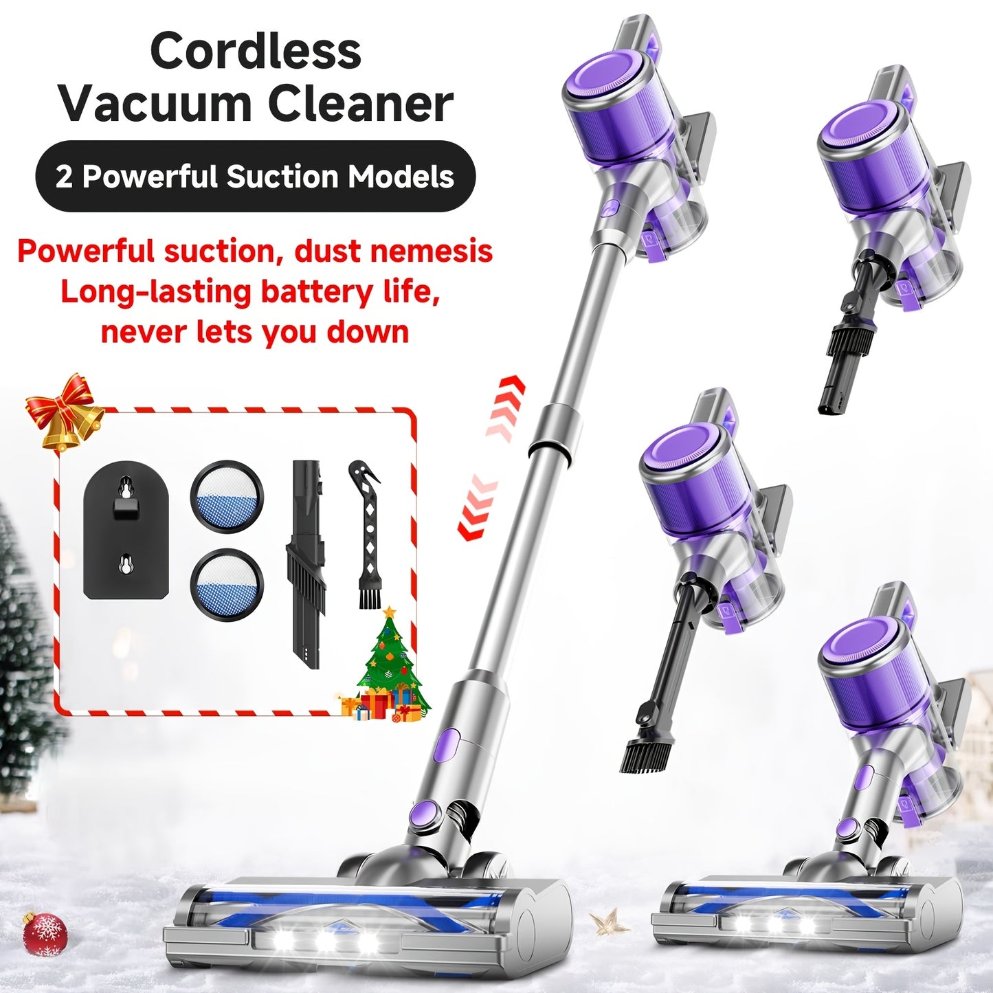 Cordless Vacuum Cleaner, 45-70Kpa Powerful Stick Vacuum with 45min Runtime, 50.72oz Dust Cup, Rechargeable/Wireless Vacuum for Hardwood Floor Carpet