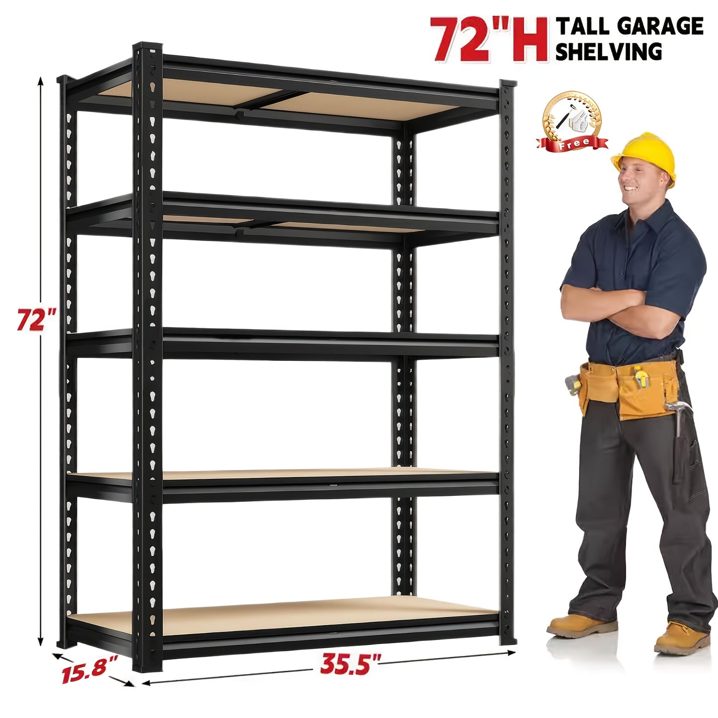 Heavy Duty 2500LB Capacity 5-Tier Adjustable Metal Shelving Unit - Extra Wide 40"W X 72"H X 20"D