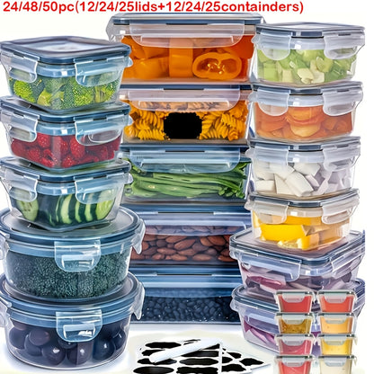24/48/50pcs Premium Food Storage Container Set - High Quality, BPA-Free, Leak-Proof Design, Easy-Lock Lids, Stackable, Microwave Safe -