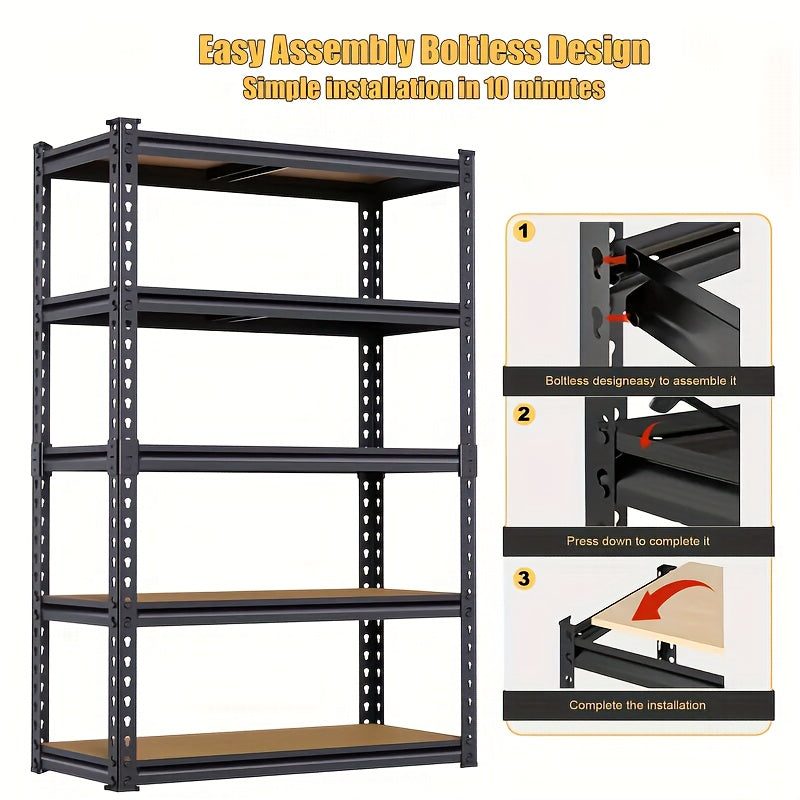 72 Inch/60 Inch Garage Storage Rack with 5 Layers, Adjustable Metal Storage Rack, Black