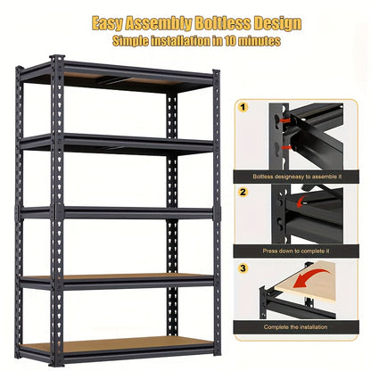 72 Inch/60 Inch Garage Storage Rack with 5 Layers, Adjustable Metal Storage Rack, Black