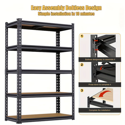 72 Inch/60 Inch Garage Storage Rack with 5 Layers, Adjustable Metal Storage Rack, Black