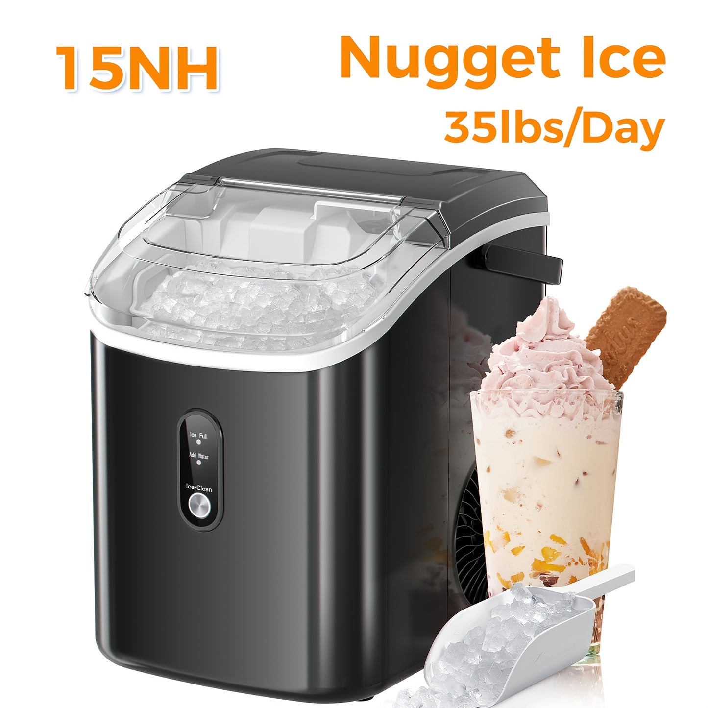 Nugget Or Bullet Ice Makers Countertop, 26 Lbs/24 H, 33 Lbs/24 H,35 Lbs/24 H Self-Cleaning,One-Click Operation
