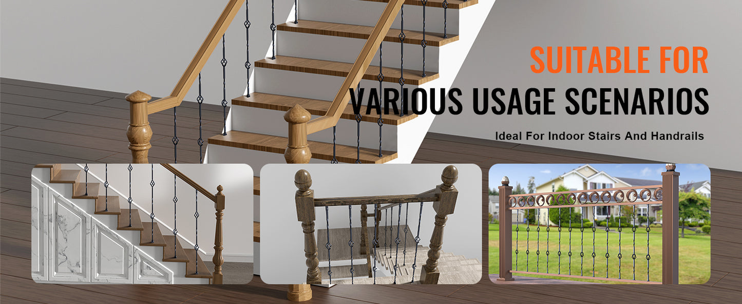 Staircase Metal Balusters- Galvanized Banister Spindles w/ Hollow Baskets Spiral