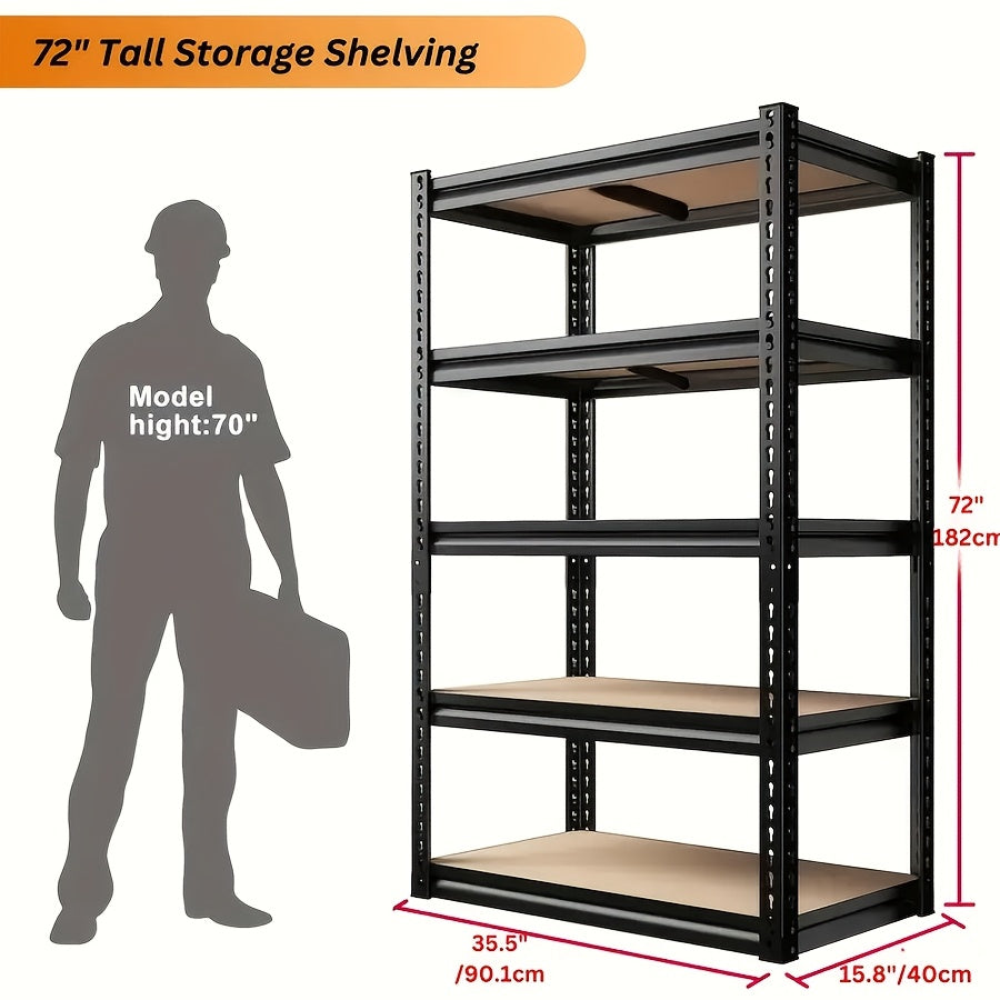 72 Inch/60 Inch Garage Storage Rack with 5 Layers, Adjustable Metal Storage Rack, Black