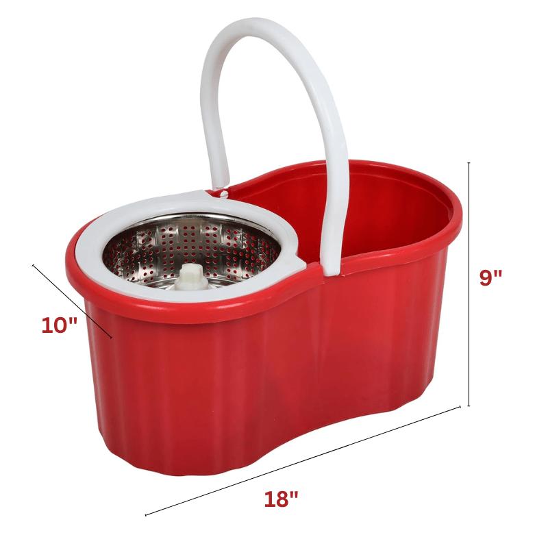 Spin Mop and Bucket with Wringer Set and 4 Microfiber Mop Refills, Stainless Steel, Extended Handle