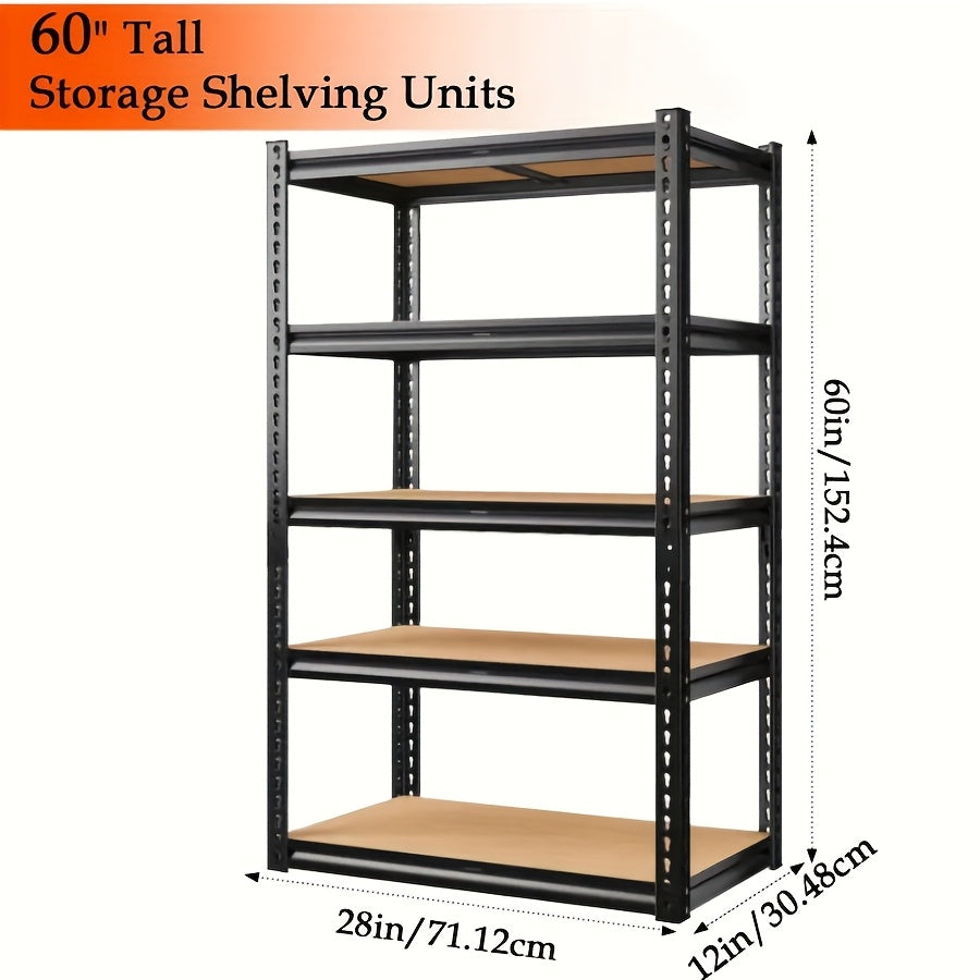 72 Inch/60 Inch Garage Storage Rack with 5 Layers, Adjustable Metal Storage Rack, Black