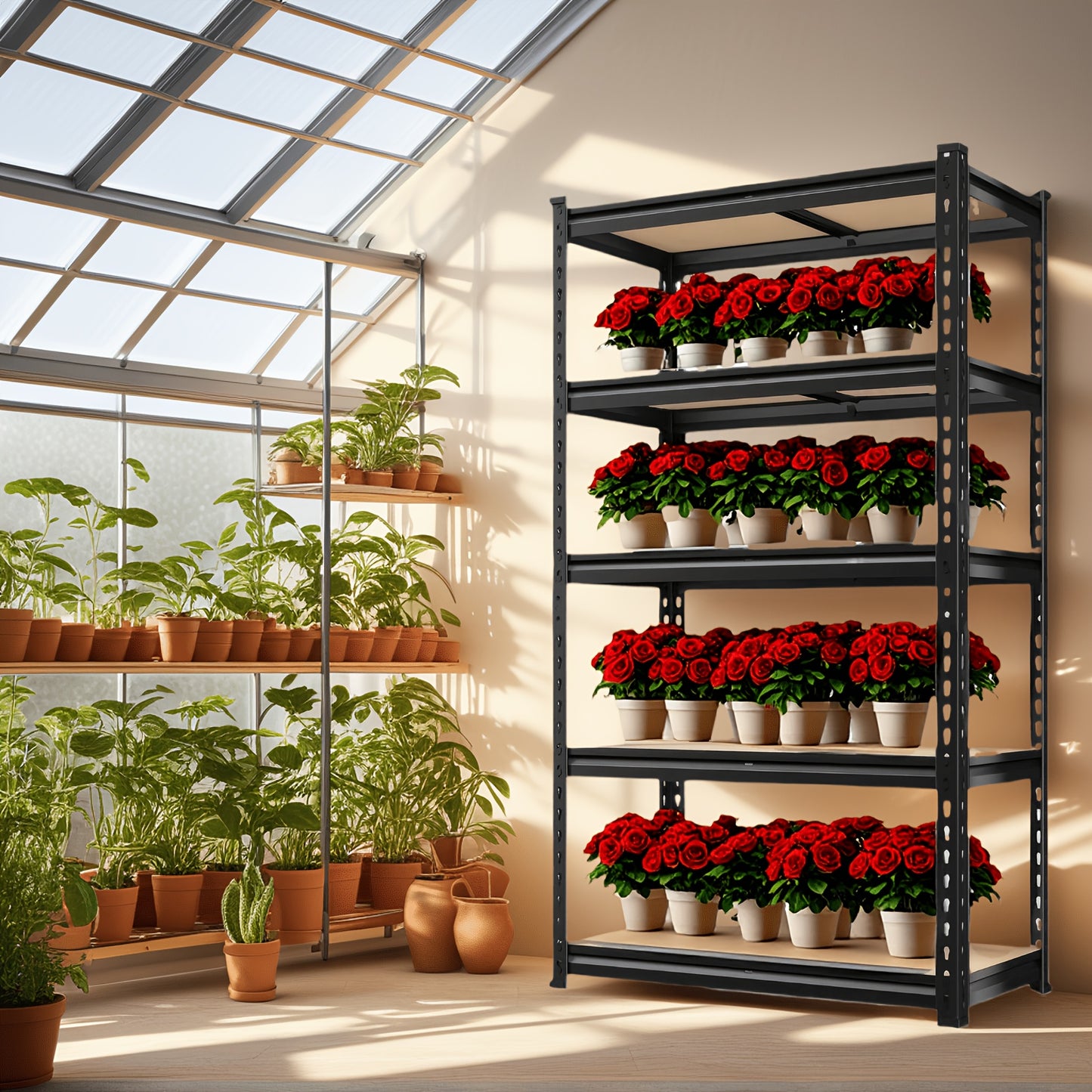 [2pcs Heavy Duty Shelving] Outdoor/Indoor Metal Plant Stand, Adjustable 60" 2000LBS 5-Tier