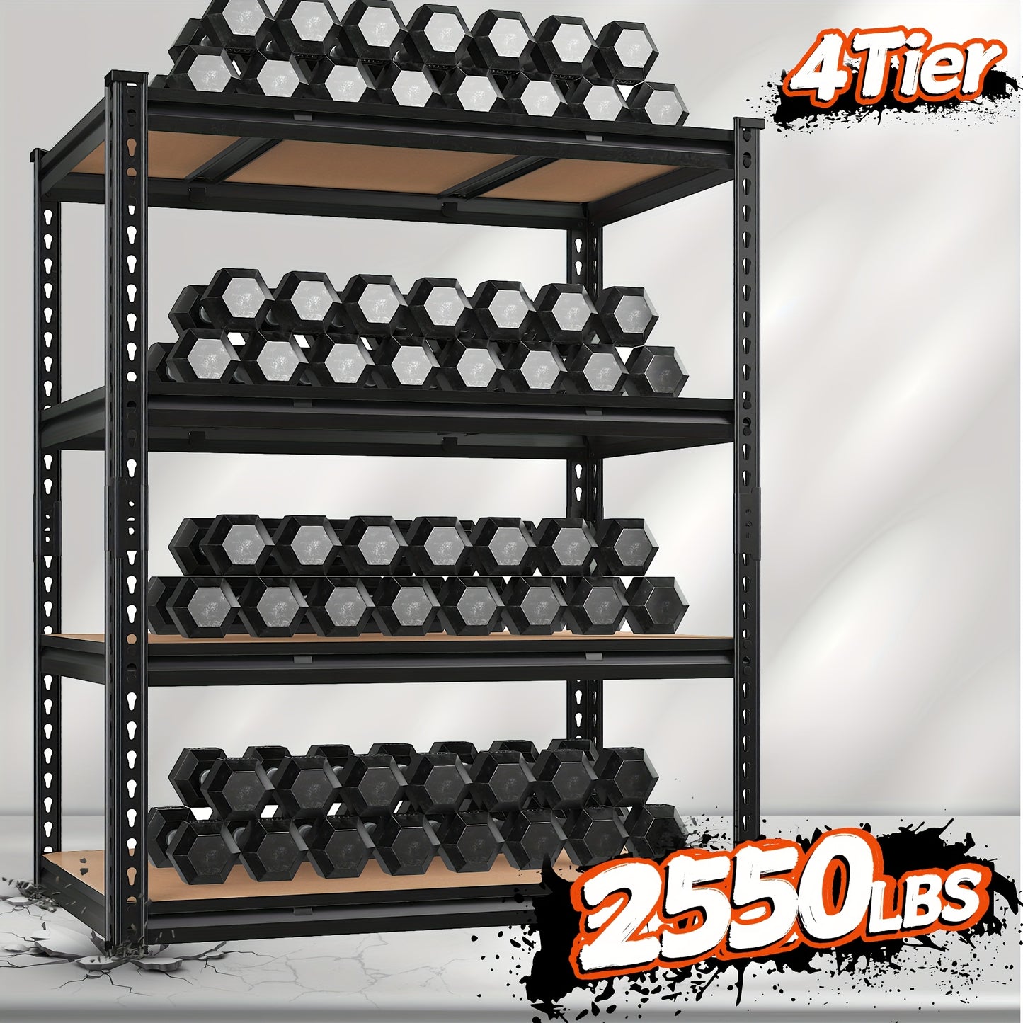 48" W X 24" D X 60" H, 48''W Garage Shelving Heavy Duty Shelving Storage Shelves 2400LB 4 Tier Adjustable, Industrial Strength