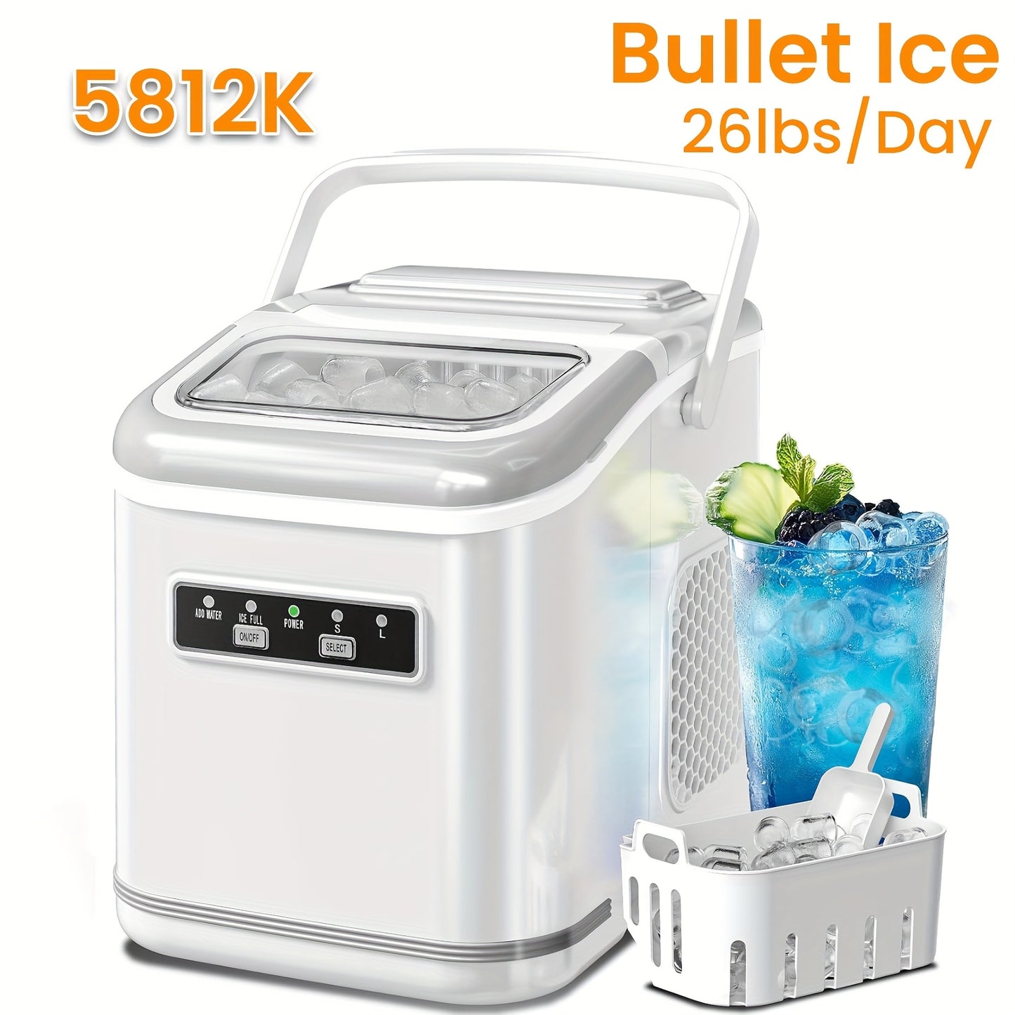 Nugget Or Bullet Ice Makers Countertop, 26 Lbs/24 H, 33 Lbs/24 H,35 Lbs/24 H Self-Cleaning,One-Click Operation