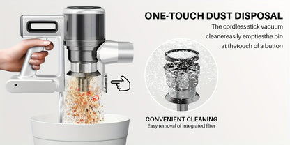 Cordless Vacuum Cleaner, 45-70Kpa Powerful Stick Vacuum with 45min Runtime, 50.72oz Dust Cup, Rechargeable/Wireless Vacuum for Hardwood Floor Carpet