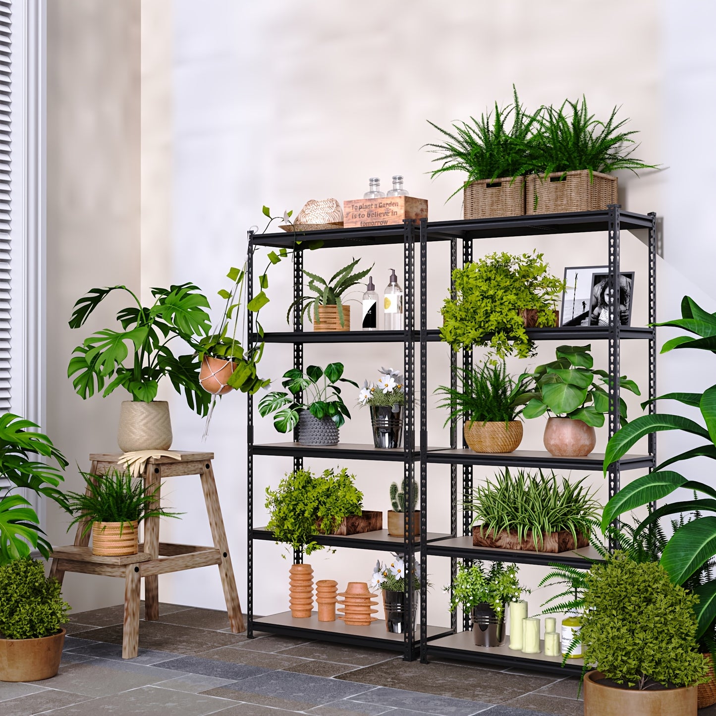 [2pcs Heavy Duty Shelving] Outdoor/Indoor Metal Plant Stand, Adjustable 60" 2000LBS 5-Tier