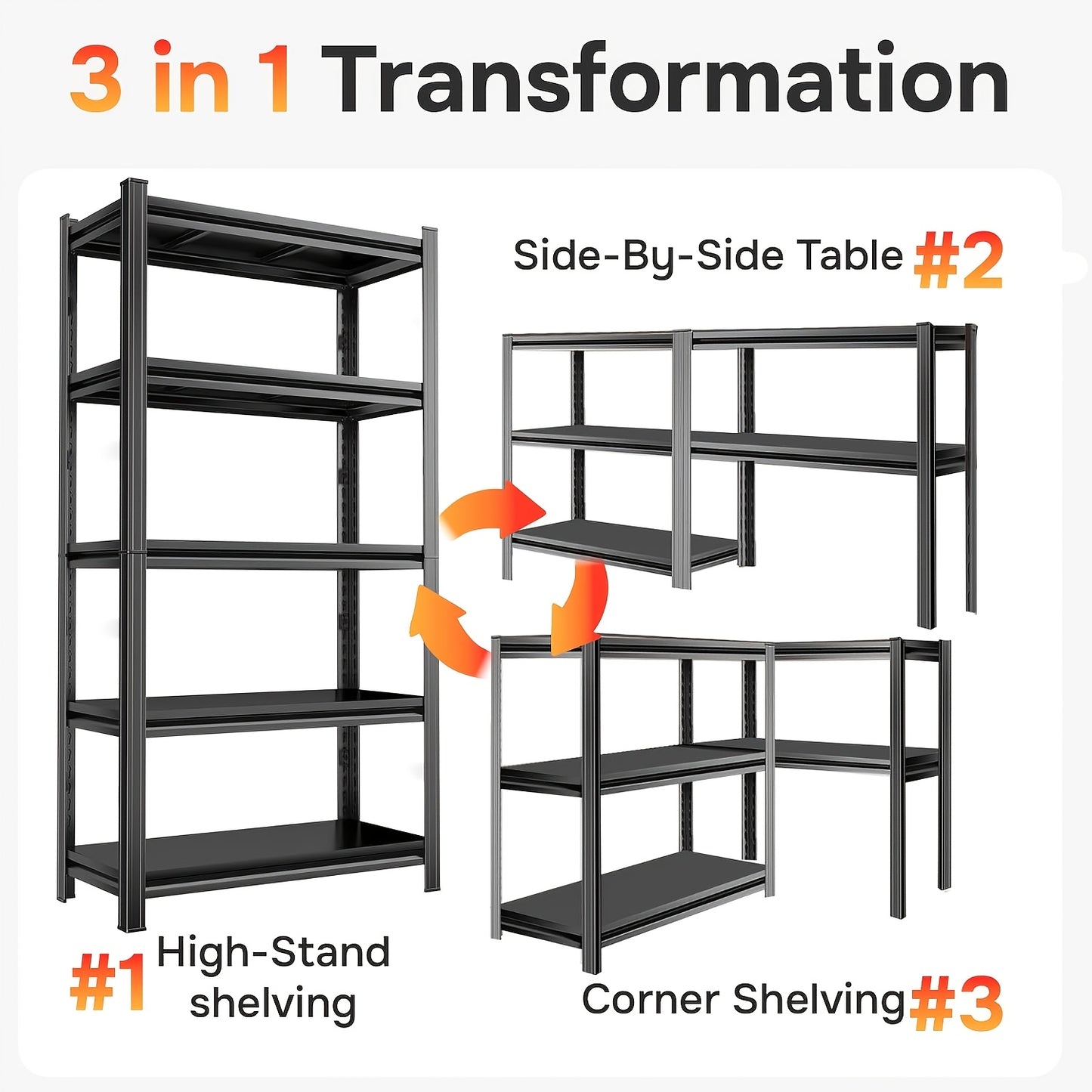 Heavy-Duty 5-Tier Metal Floor Cabinet with 3000Lbs Capacity - Adjustable Shelving Unit, Freestanding Narrow Storage Shelf, Easy Assembly, (35''W X14'' X77''H)