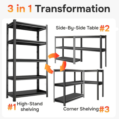 Heavy-Duty 5-Tier Metal Floor Cabinet with 3000Lbs Capacity - Adjustable Shelving Unit, Freestanding Narrow Storage Shelf, Easy Assembly, (35''W X14'' X77''H)