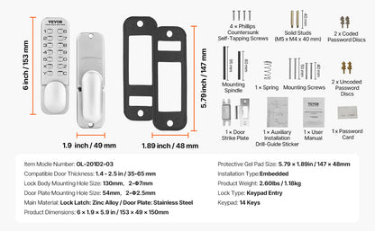Mechanical Keyless Entry Door Lock 14 Key