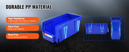 Stackable Plastic Garage Tool Storage Box Organizer Bin for Garage- 12pcs 5x5x10in Blue/Red