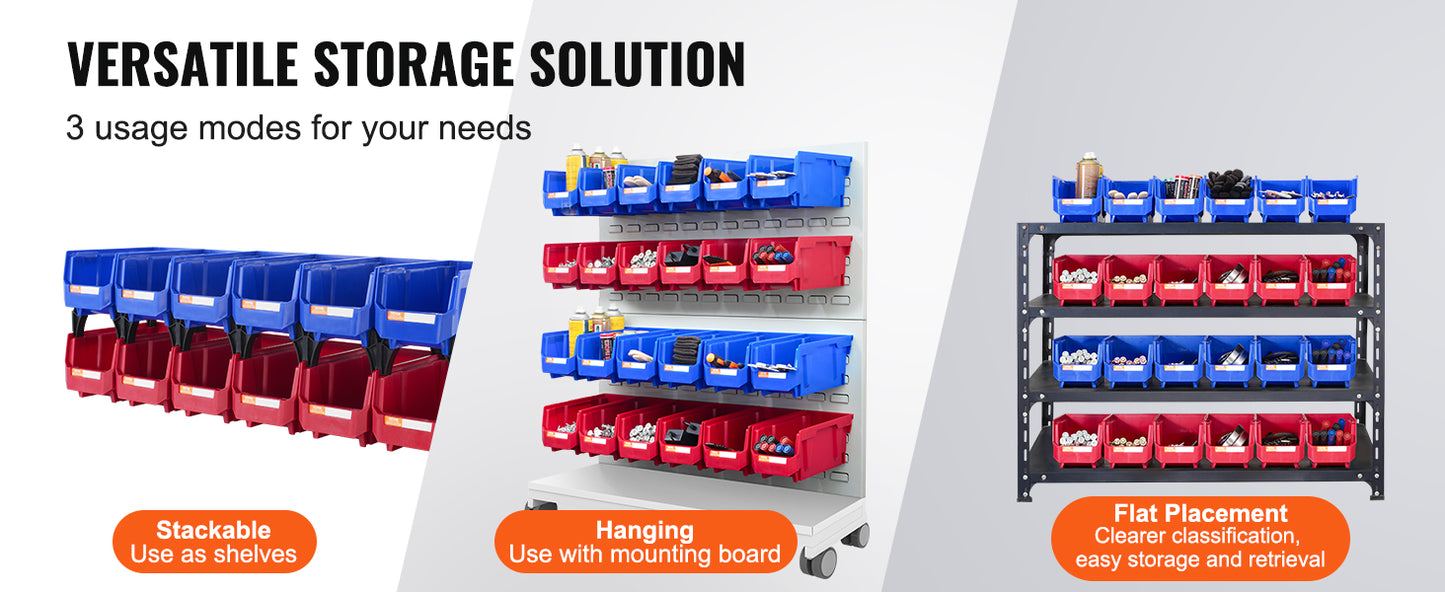 Stackable Plastic Garage Tool Storage Box Organizer Bin for Garage- 12pcs 5x5x10in Blue/Red