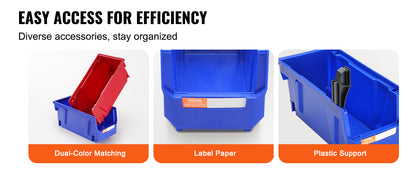 Stackable Plastic Garage Tool Storage Box Organizer Bin for Garage- 12pcs 5x5x10in Blue/Red