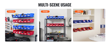 Stackable Plastic Garage Tool Storage Box Organizer Bin for Garage- 12pcs 5x5x10in Blue/Red