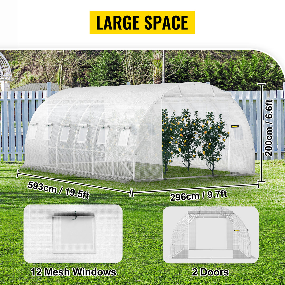 20x10x7/15x7x7 ft Tunnel/Greenhouse w/Galvanized Steel Hoops