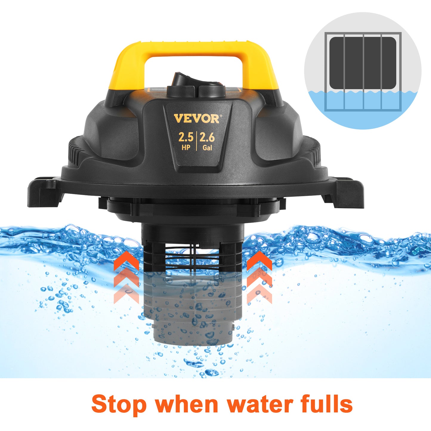 Wet Dry Vac Shop Vacuum-2.6 Gallon 2.5 HP- 3 in 1 Portable